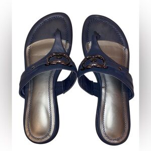 Unisa Rubber Wedge Thong Sandals in Navy and Trimmed in Silver Tone Size 10M